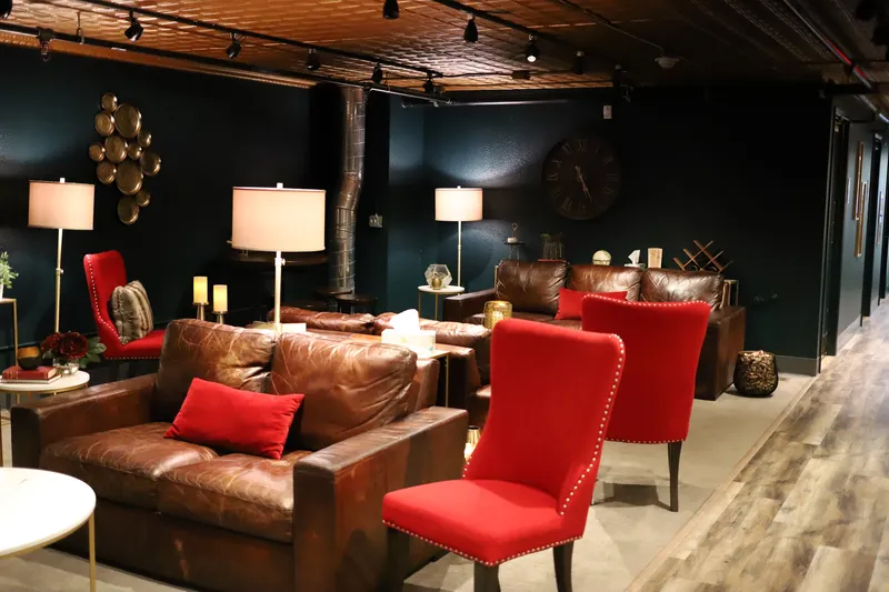 Bella Vino lounge with ambient lighting and wine displays