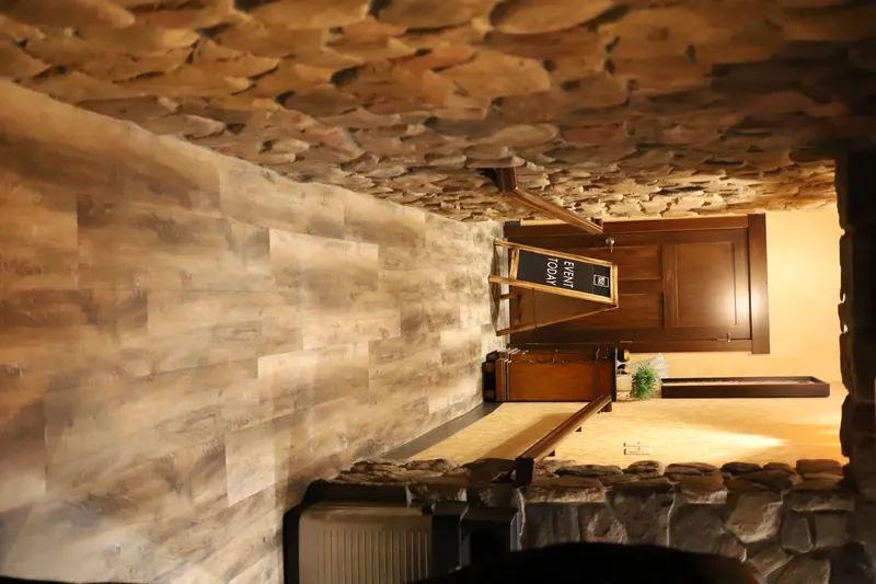Brick barrel-vaulted ceiling detail at Bella Vino